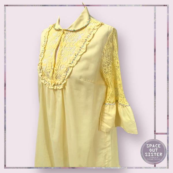 Vintage Beaded Flounce Lace Sleeve Nightdress