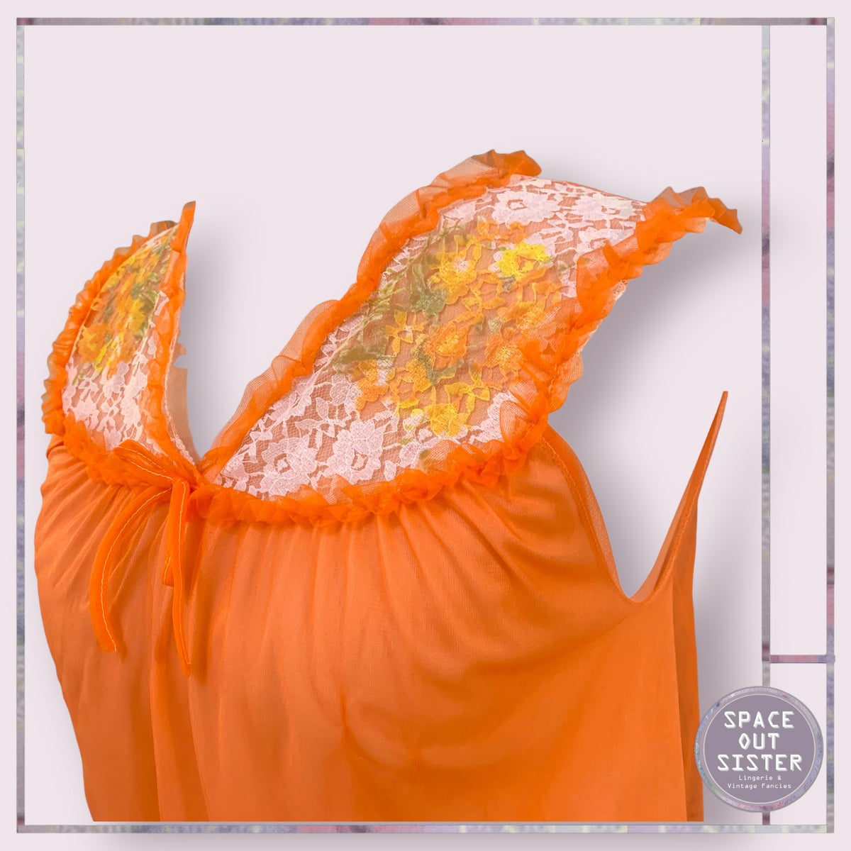 Vintage Orange Ruffle Nightdress Bust 36”