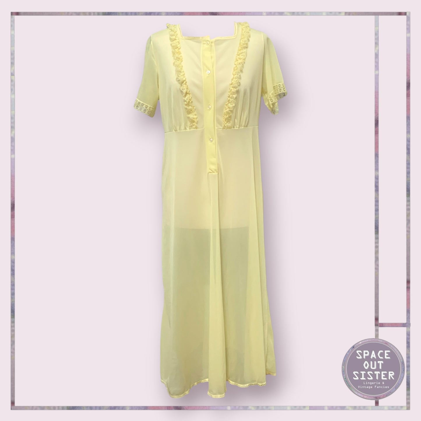 Vintage Yellow Button Front Ruffle Nightdress