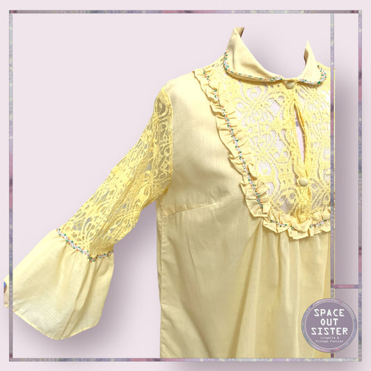 Vintage Beaded Flounce Lace Sleeve Nightdress