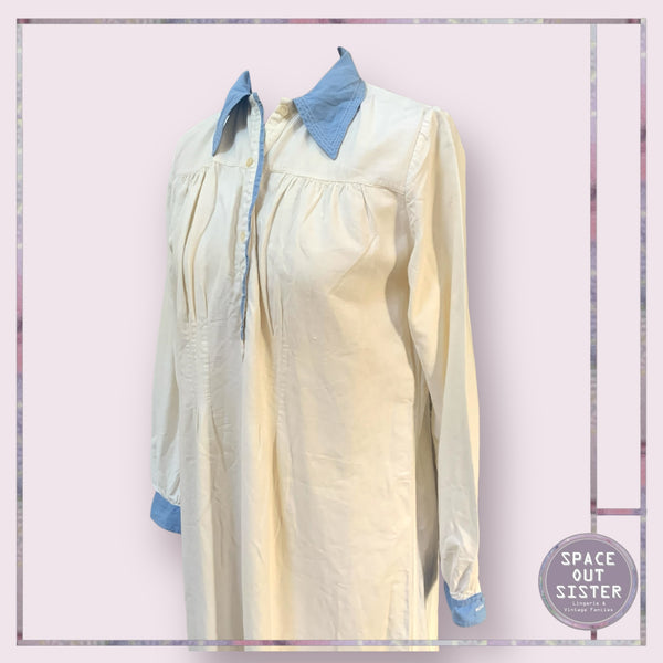 Vintage Blue Collar Cotton Nightshirt