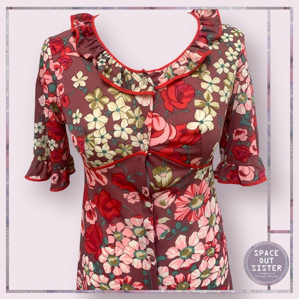 Vintage Pink & Red Print Negligee