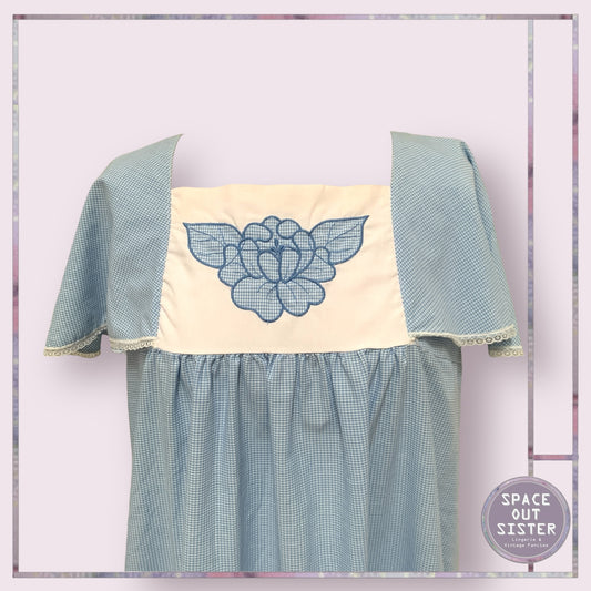 Vintage Gingham Blue Cotton Nightdress
