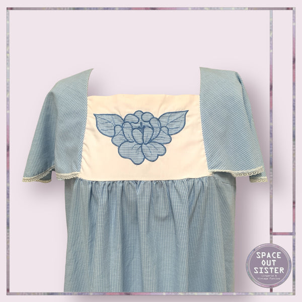 Vintage Gingham Blue Cotton Nightdress