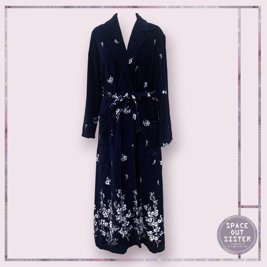 Vintage Cotton Navy & White Bloom Robe