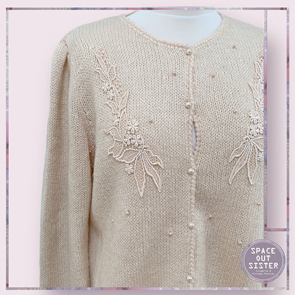 Vintage Pink Knit Embellished Cardigan
