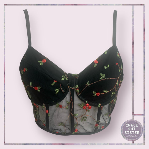 Longline Black Floral Bustier