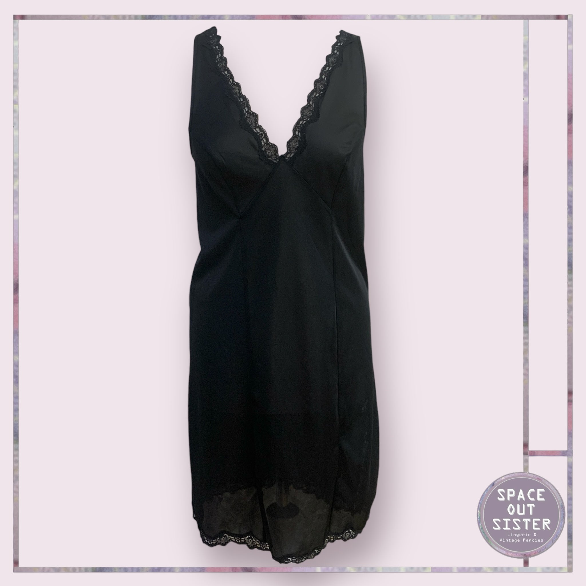 Vintage Plunge V Neck Black Slip