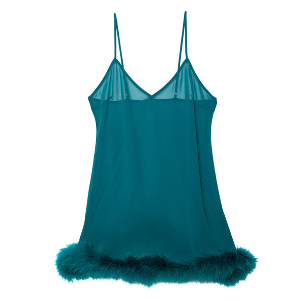 New Bettie Page Teal Feather Trim Babydoll