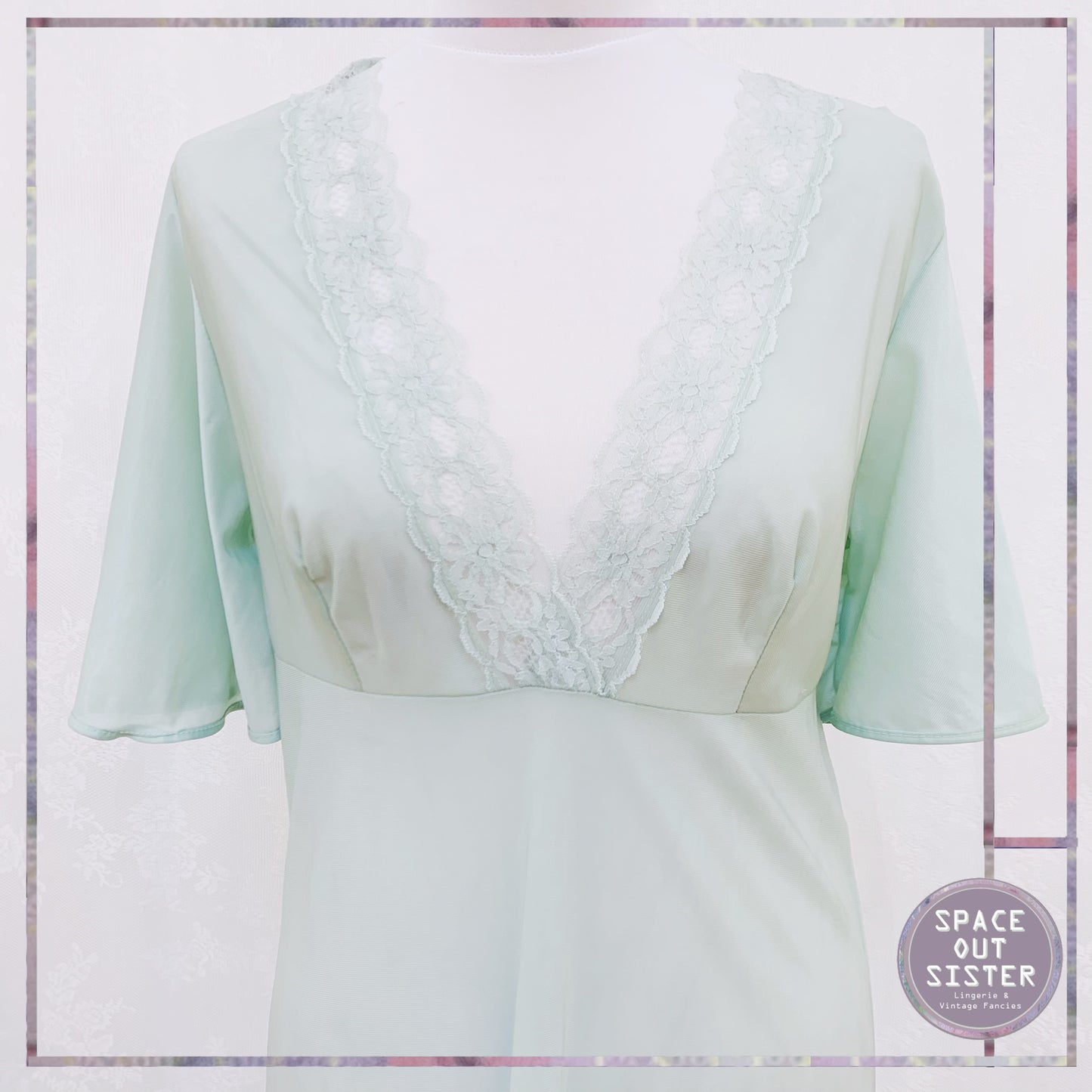 Circa 1970s Seafoam Butterfly Sleeve Nightdress