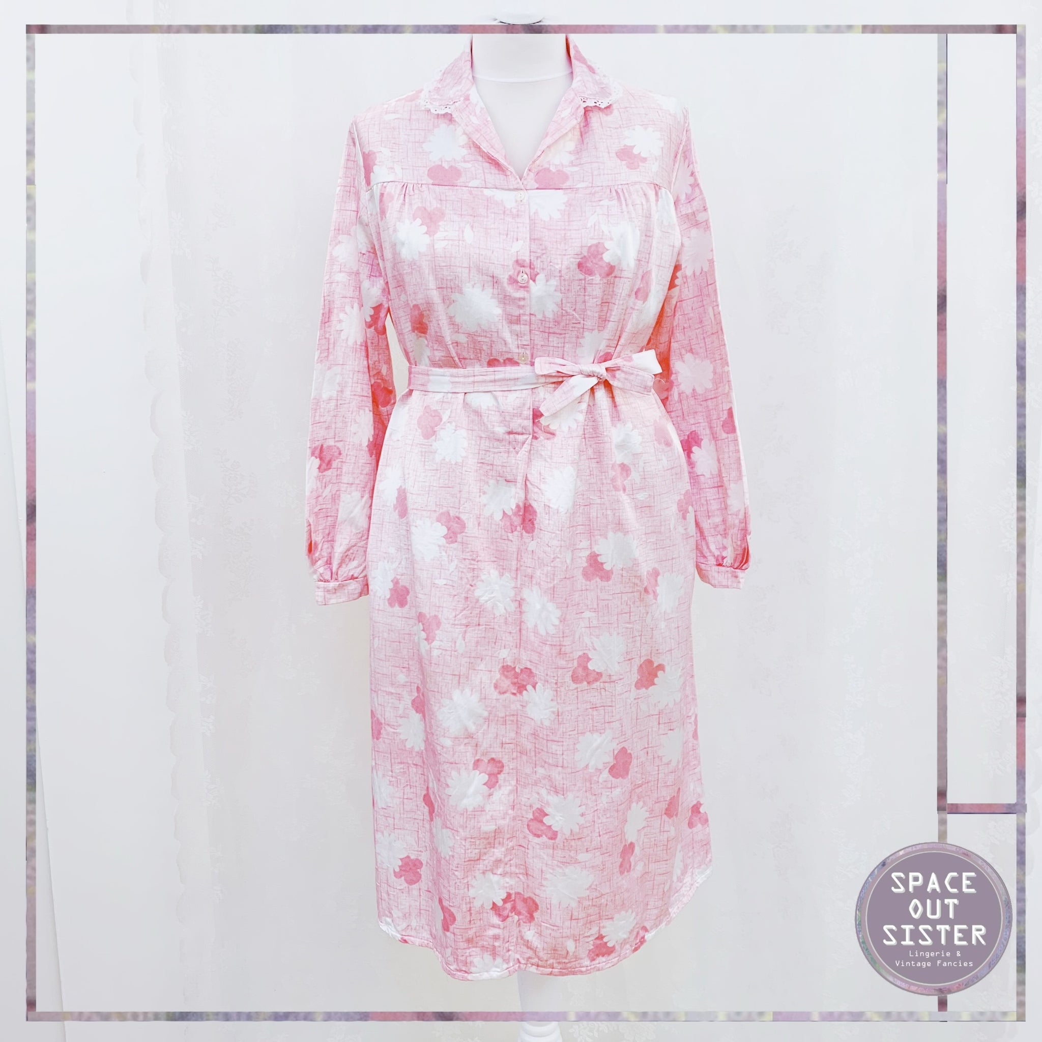 Vintage Pink & White Belted Nightdress